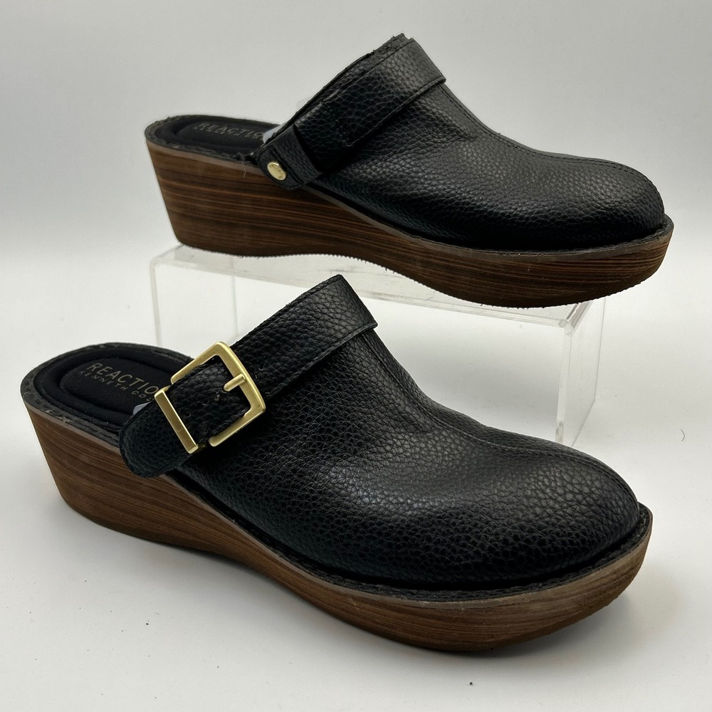 Kenneth Cole Reaction Clogs Womens 7.5 Black Platform Wedge Prime 2 Way Boho Y2K